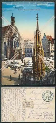 AK Nürnberg schöner Brunnen und Frauenkirche 1915 Feldpost Fürth gelaufen