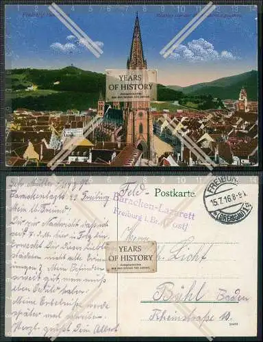 AK Freiburg Breisgau Stempel Baracken Lazarett Freiburg 1916 Feldpost gelaufen