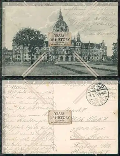 AK Hannover neues Rathaus Feldpost 1915 Hannover Linden gelaufen