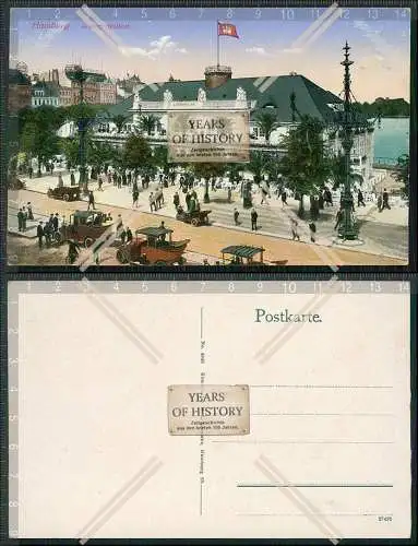 AK Hamburg Mitte Altstadt Alsterpavillon Fahne Oldtimer Autos Passanten 1911
