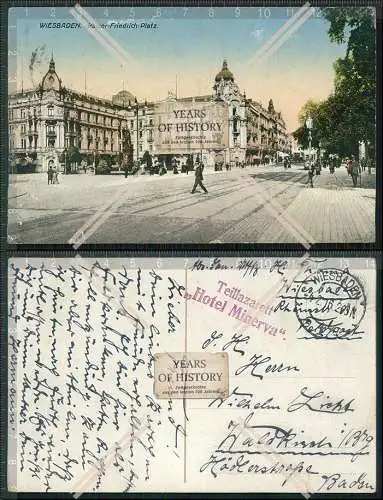 AK Wiesbaden Kaiser Friedrich Platz Feldpost 1915 Stempel Lazarett Hotel Minerva