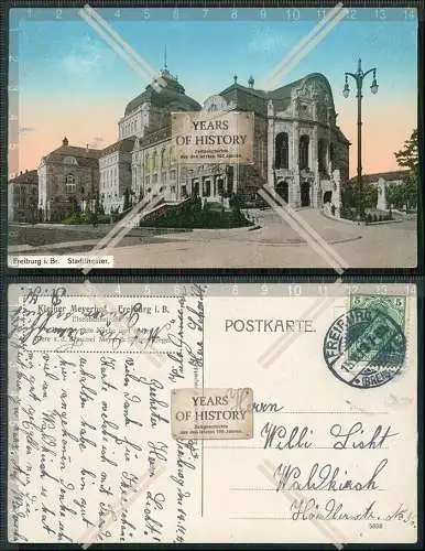 AK Freiburg Breisgau Stadttheater Kleiner Meyerhof Biere Brauerei 1913 gelaufen