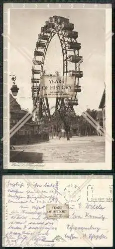 AK Wien 2 II Blick auf das Riesenrad Eingang und Gebäude Werbung 1928 gelaufen