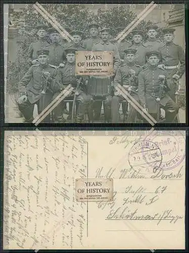 Foto AK 1.WK Soldaten Säbel 4. Rekruten Bataillon Berlin 1915 Feldpost gel. 