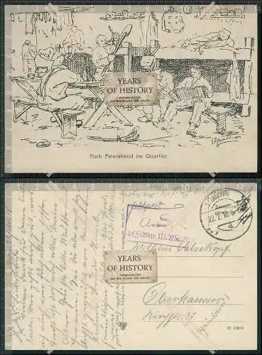 AK Künstler Feldpostkarte 1.WK nach Feierabend im Quartier 1918 Feldpost gel. 