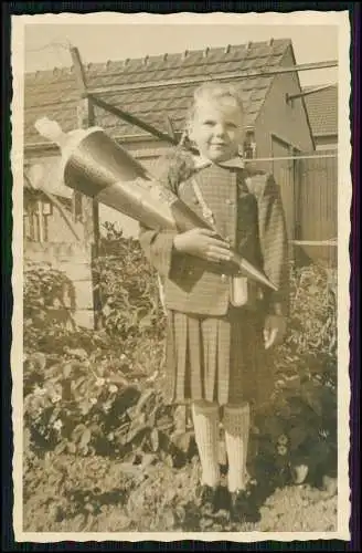 4x Foto Mädchen Knaben Jungs Einschulung Zuckertüte Schulranzen uvm. um 1940