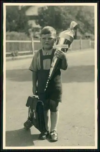 4x Foto Mädchen Knaben Jungs Einschulung Zuckertüte Schulranzen uvm. um 1940