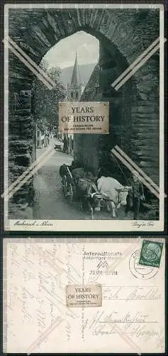 AK Bacharach am Rhein Stadttor Kirche Bauer mit Ochsenkarren 1938 gelaufen