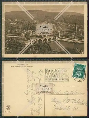 AK Heidelberg 1928 Stempel Arbeitskräfte aller Art sucht Arbeitsamt Heidelberg