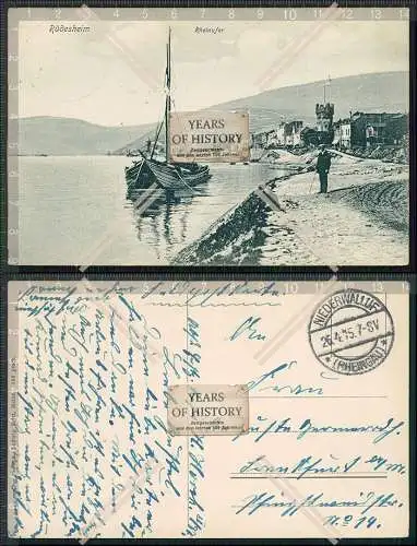 AK Rüdesheim am Rhein, Rheinufer, Segelboot 1915 Niederwalluf Feldpost gelaufen