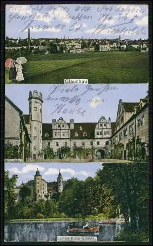 AK Glauchau Glauche serbisch Hłuchow Sachsen Lr. Zwickau 1916 Feldpost gelaufen