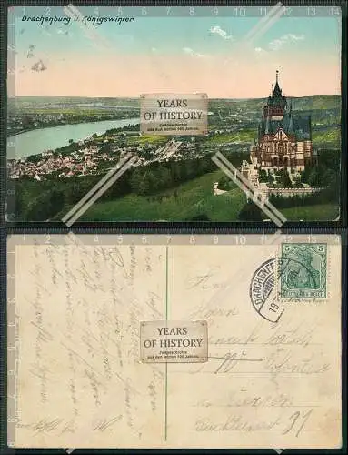 AK Königswinter am Rhein Schloss Drachenburg mit Rheinpanorama 1914 gelaufen