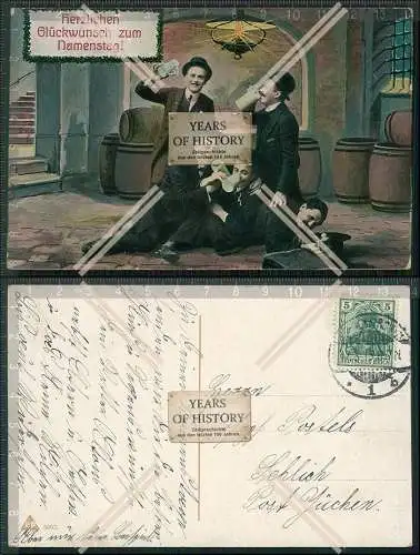 Künstler AK Herzlichen Glückwunsch zum Namenstag Bier-Trinkende Männer 1913 