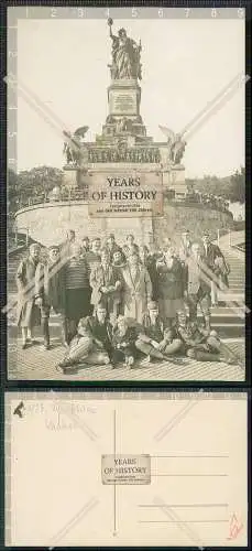 Foto AK Rüdesheim Niederwald Nationaldenkmal Motorrad Fahrer Haube Brille 1928