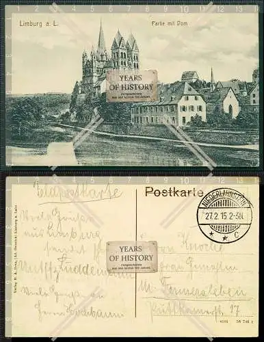 AK Limburg an der Lahn Straßenansicht mit Dom Feldpost 1915 gel. Niederlahnstein