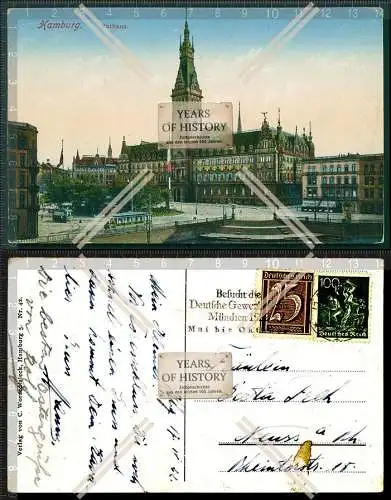 AK Hamburg Rathaus Straßenbahn 1922 Sonderstempel Rückseite 1922 gelaufen