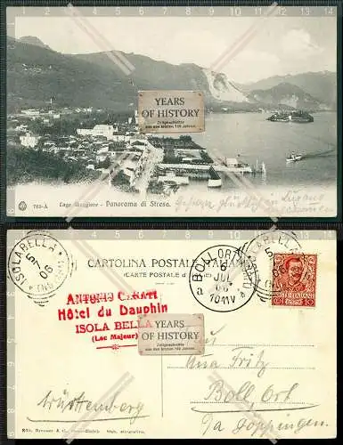 AK Lago Maggiore Panorama di Stresa 1906 Hotel Sonderstempel auf der Rückseite