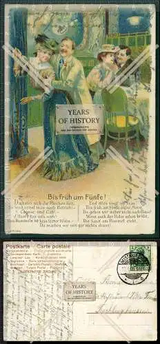 AK Prägelitho Serie 566 Bis früh um Fünfe gel. 1906 Da hab n sich die Pärchen...