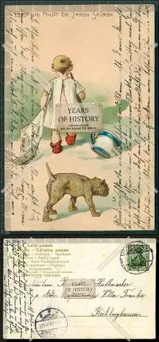 AK Prägelitho Serie 3412 Knabe im Nachthemd Hund Boxer .Nachttopf 1906 gelaufen