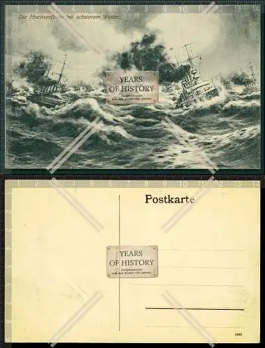 AK die Hochseeflotte bei schwerem Wetter 1916 Marine Kriegsschiffe