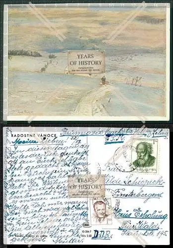 Künstler AK Radostne Vanoce Tschechische Republik Winterlandschaft Stempel