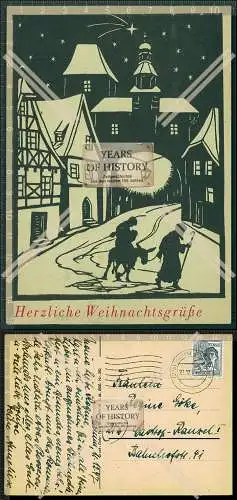 AK Schatten Karte Silhouette Weihnachten Mondschein 1947 Hamm NRW gelaufen