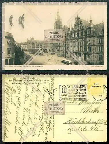 AK Wiesbaden Schlossplatz mit Rathaus und Marktkirche 1940 gel. Sonderstempel