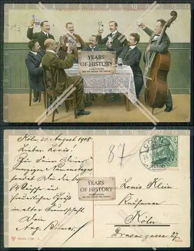 AK Namenstag Männer trinken Bier Stammtisch Musiker spielt Kontrabass Köln 1911