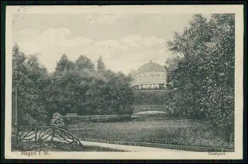 AK Ansichtskarte Hagen Westfalen Partie im Stadtpark 1915 Feldpost gelaufen