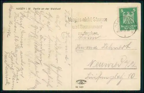 AK Ansichtskarte Postkarte Hagen in Westfalen Partie an der Waldlust 1926 gel.