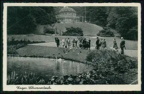 AK Hagen NRW Schwanenteich im Stadtgarten 1940 gel. Stempel Deutsche Rote Kreuz