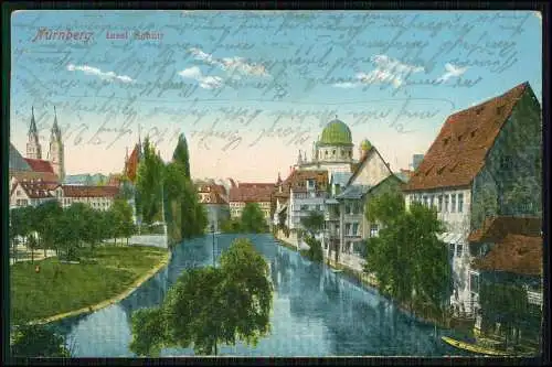 AK Nürnberg Pegnitz-Partie Insel Schütt Türme der Synagoge 1912 gelaufen .