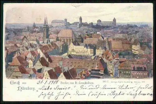 AK Nürnberg Franken Blick vom St. Lorenzen-Kirchturm auf die Stadt 1900 gelaufen