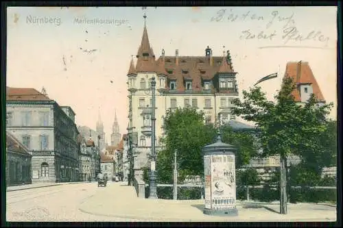 AK Hoffmann Litho Nürnberg Partie am Marienthorzwinger Litfaßsäule 1903 gelaufen