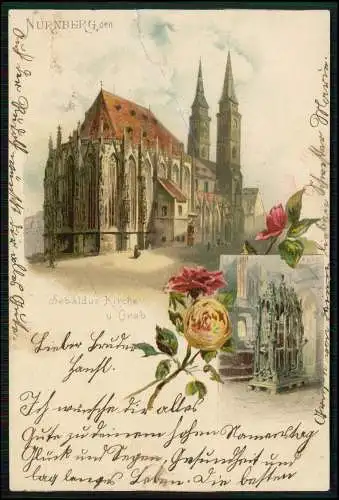 Künstler AK Litho Nürnberg Sebaldus Kirche mit Grab, Rosen 1901 gelaufen