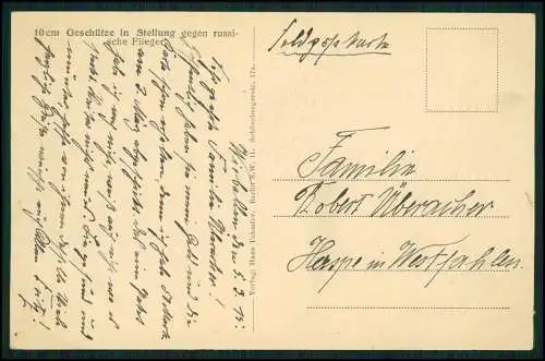AK 1.WK 10 cm Geschützt Flak in Stellung Gegen russische Flieger Feldpost 1915