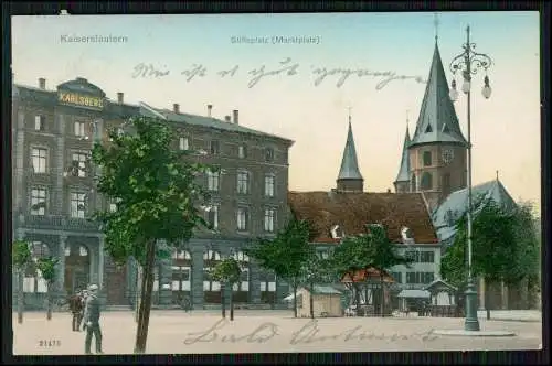 AK Litho Kaiserslautern in der Pfalz Stiftsplatz Marktplatz Stände 1909 gelaufen