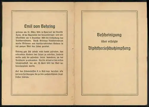 Ausweis Bescheinigung über Diphtherie-Schutzimpfung Dülken Alt-Viersen 1941