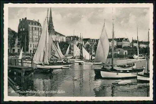 Foto AK von Wesermünde Bremerhaven Mitte Partie am Alten Hafen Segelboot 1940