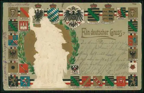 AK Präge Wappen Litho deutsch Gruß Sachsen Bayern Preußen.. 1906 Verleimung lose