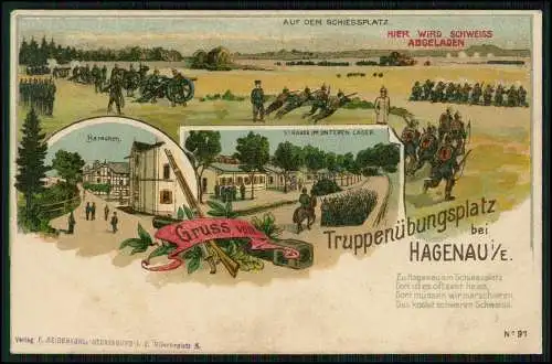 AK Litho Hagenau Elsass Bas Rhin Truppenübungsplatz Schießplatz 1910 gelaufen