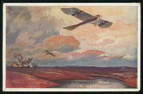 AK R. Schulze Flugzeug Militärtauben Flug über Masurischen Seen Ostpreußen 1914