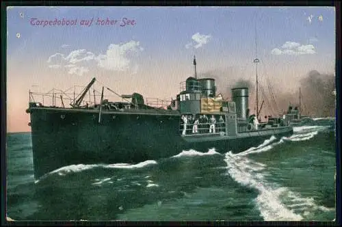 AK 1.WK Deutsches Kriegsschiff Torpedoboot auf hoher See Kaiserliche Marine 1916