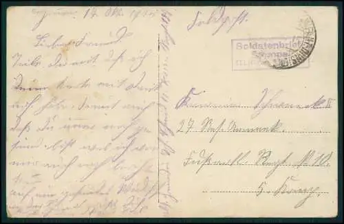 Foto AK 1.WK Soldaten Feldpost 1915 gelaufen Brief Stempel wo Info Rückseite