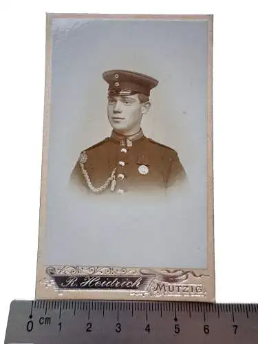 CDV Foto Soldat Kordel Schützenschnur Uniform Orden Atelier R. Heidrich Mutzig