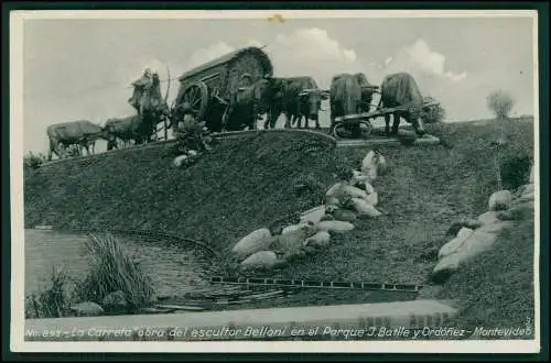 AK Montevideo, La Carreta Belloni 1938 nach Santa Maria Brasilien gelaufen