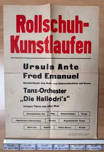 2x Foto und Plakat 1951 - U. Ante F. Emanuel Dortmund Rollschuh Rollkunstlaufen