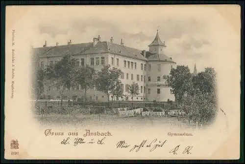 AK Ansbach in Mittelfranken Bayern - Partie Gymnasium 1898 gelaufen