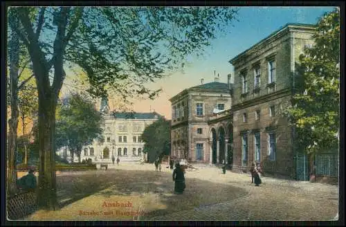 AK Ansbach in Mittelfranken Bayern - Bahnhof mit Hauptpostamt 1904 gelaufen