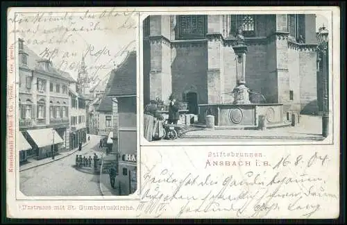 AK Ansbach in Mittelfranken Bayern - Uzstraße und Stiftsbrunnen 1904 gelaufen